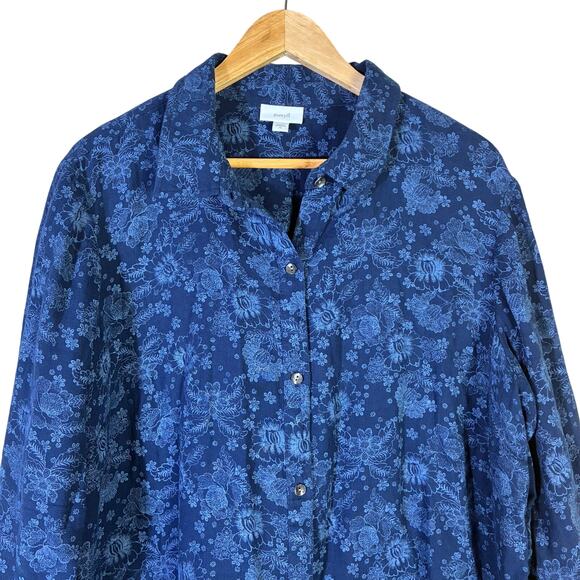 Pure Jill 100% Cotton Floral Button Down Tunic Top Womens XL Blue Coastal - Picture 3 of 7